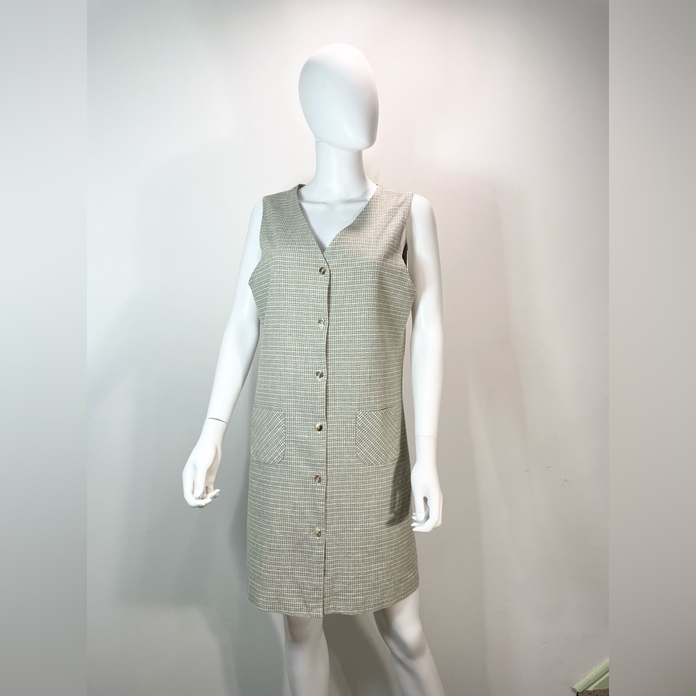 Vintage Ellen Ashley Nutual V-neck Button‎ Up Sleeveless Dress